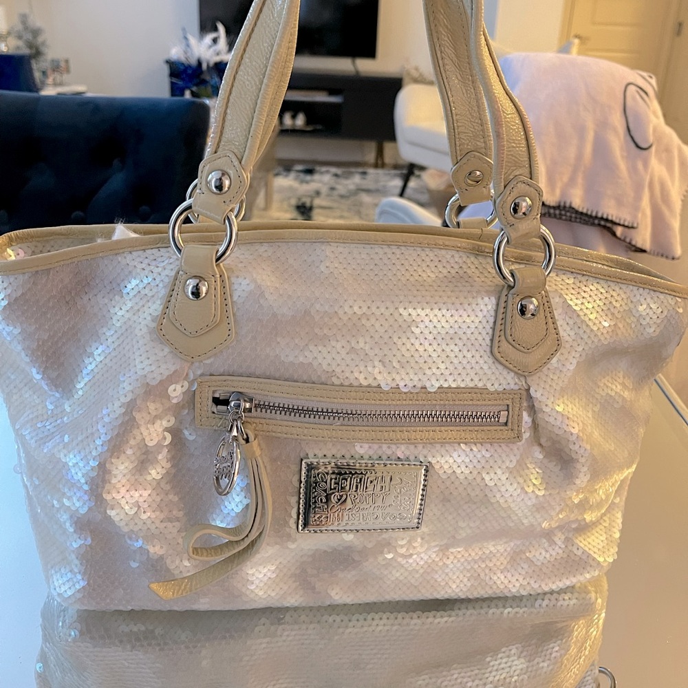Coach Shimmering Sequin Shoulder Bag in Cream
